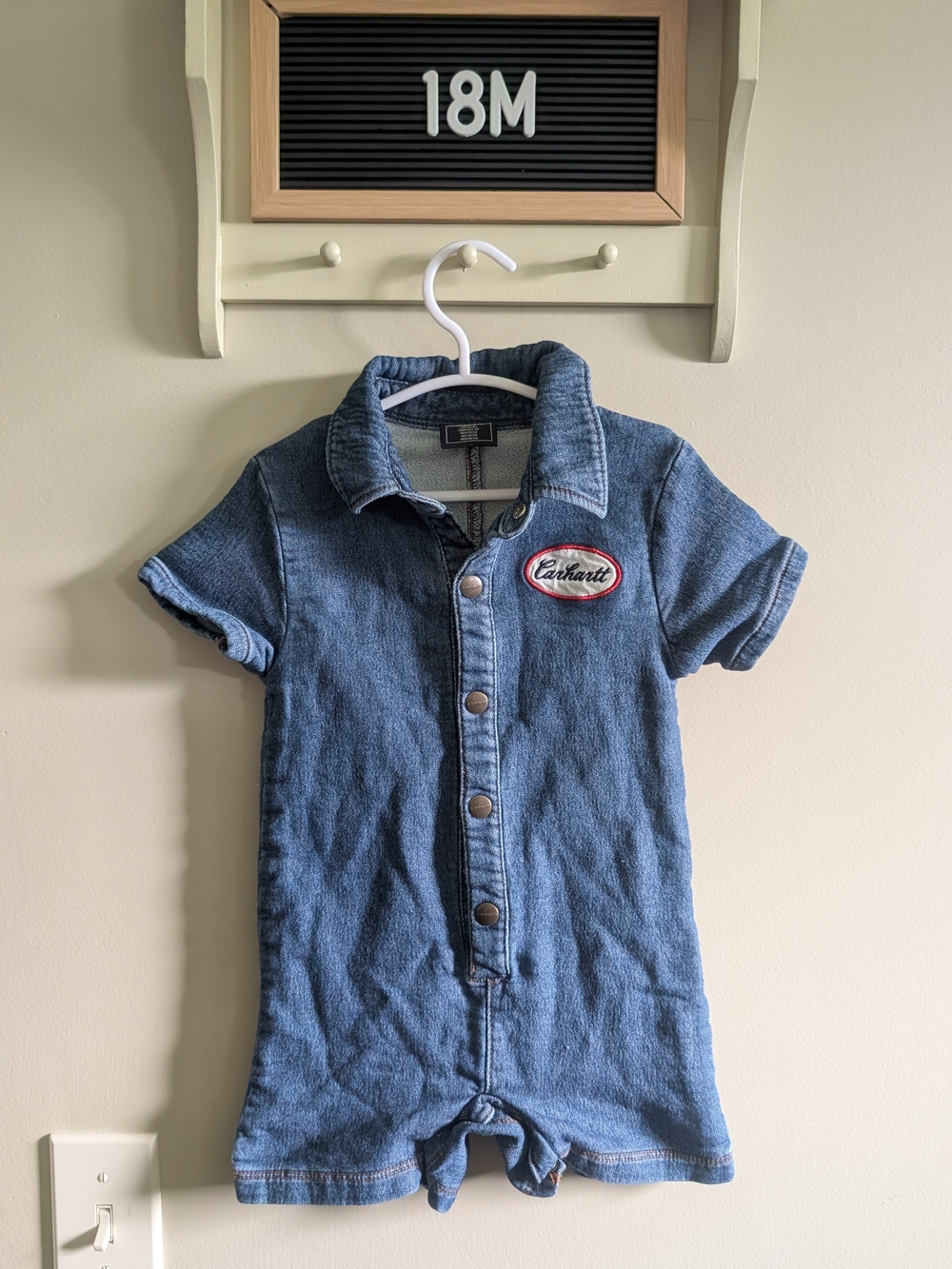 Carhartt Denim Short-Sleeve Button Romper in Blue